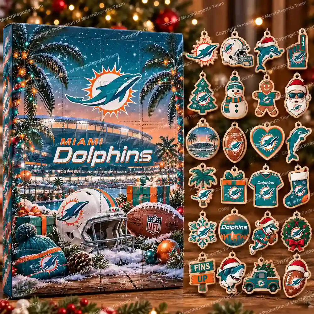 Miami Dolphins NFL Christmas 24-ornament wooden Advent Calendar