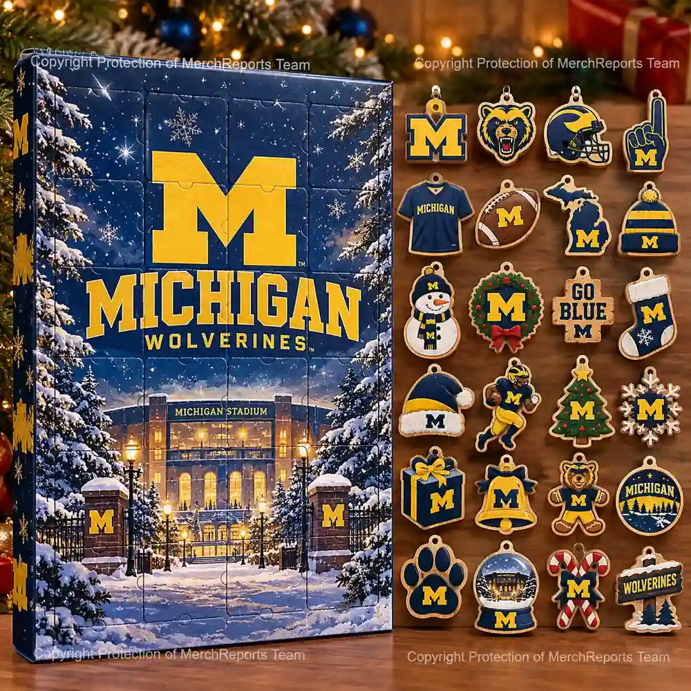 Michigan Wolverines NCAA Big House Christmas 24-Ornaments Wooden Advent Calendar