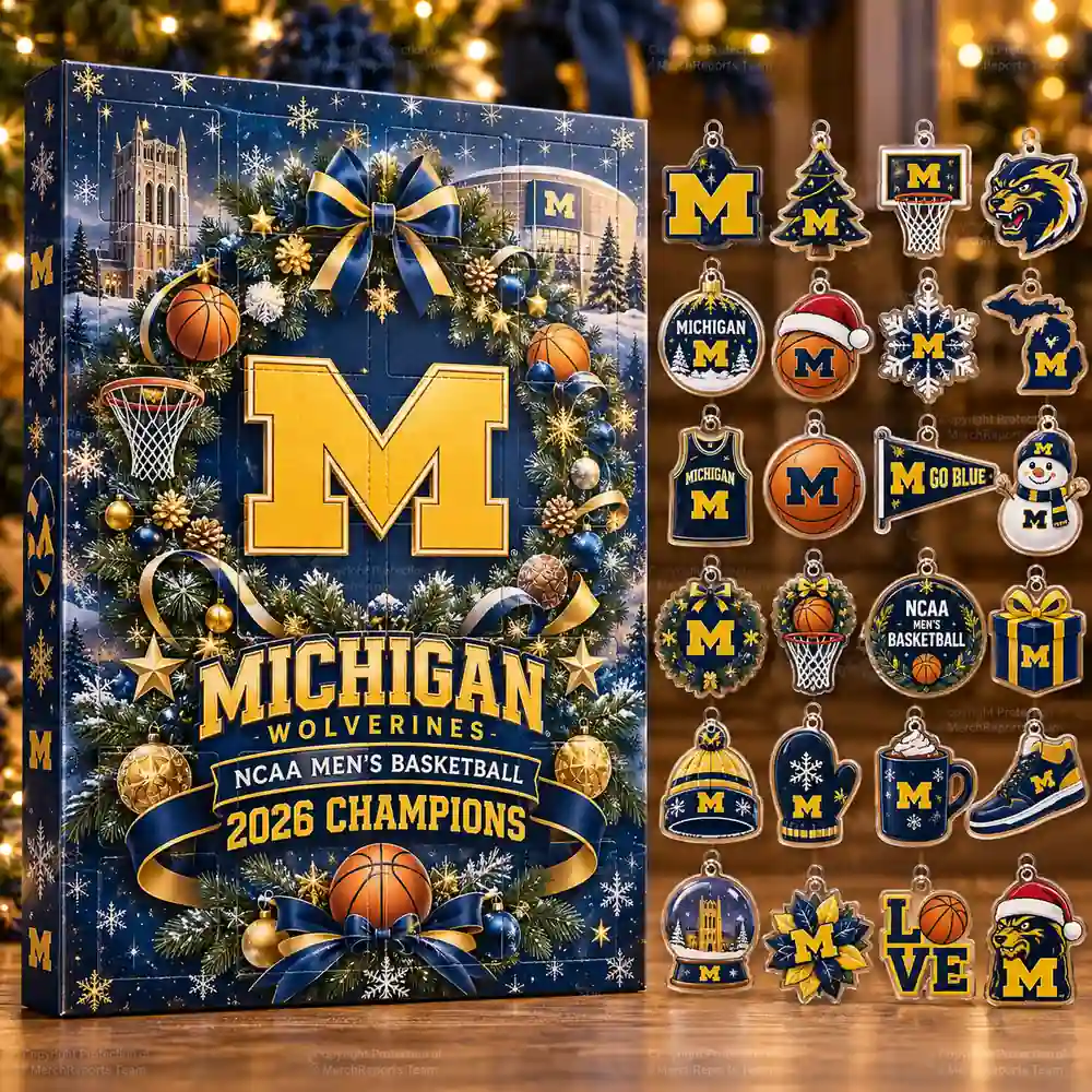 Michigan Wolverines NCAA Men's Basketball 2026 Champions Heritage Christmas 24 Ornaments Acrylic Advent Calendar Design B