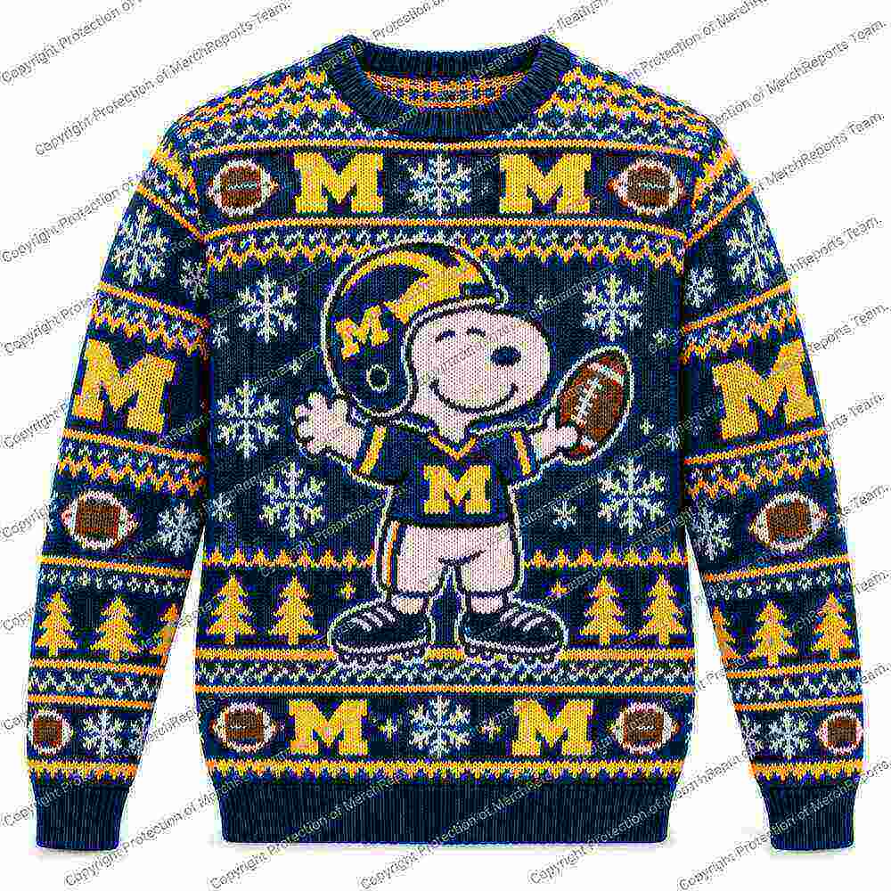 Michigan Wolverines Snoopy Football Ugly Christmas Sweater Fan Gift