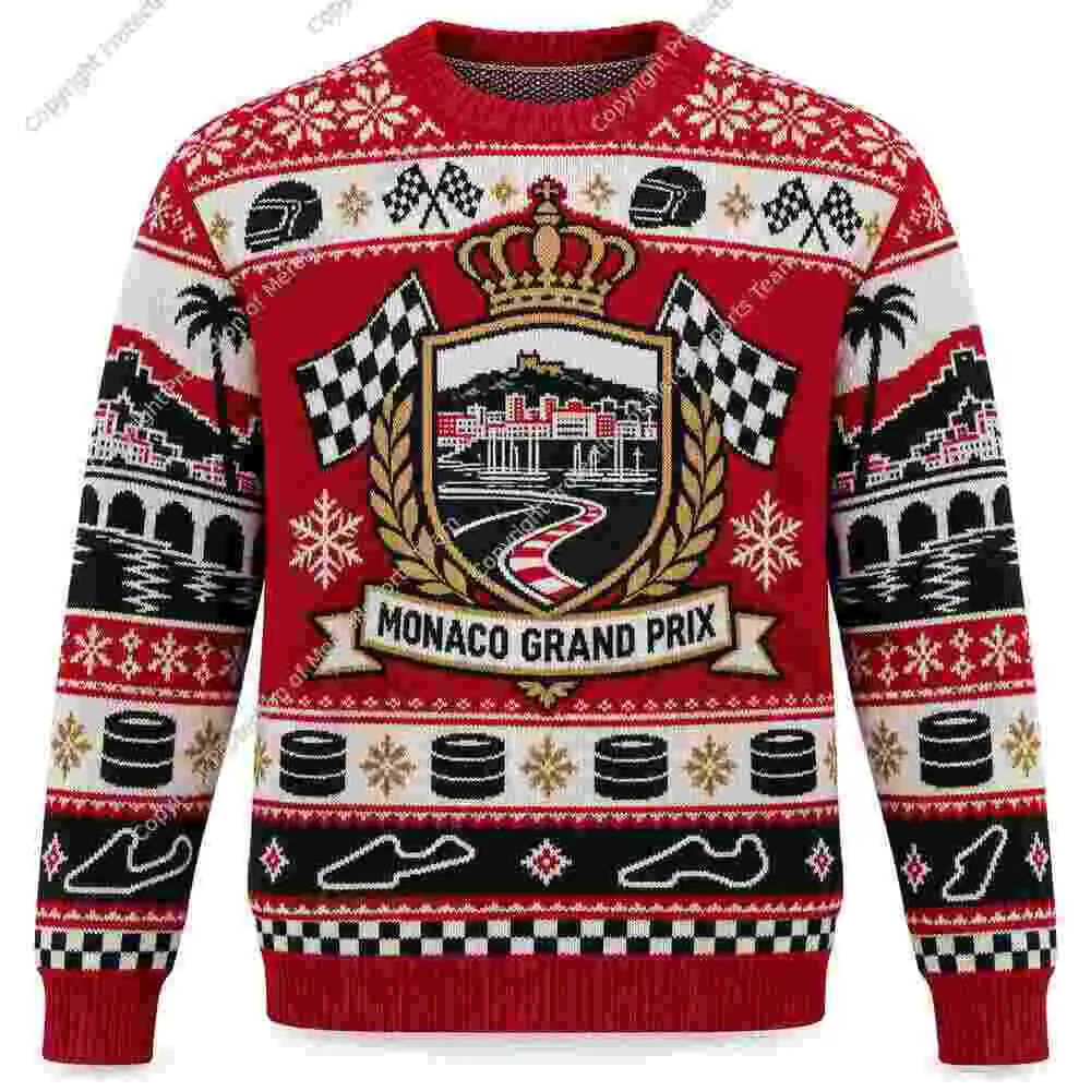 Monaco Grand Prix Racing Crest Ugly Christmas Sweater product artwork