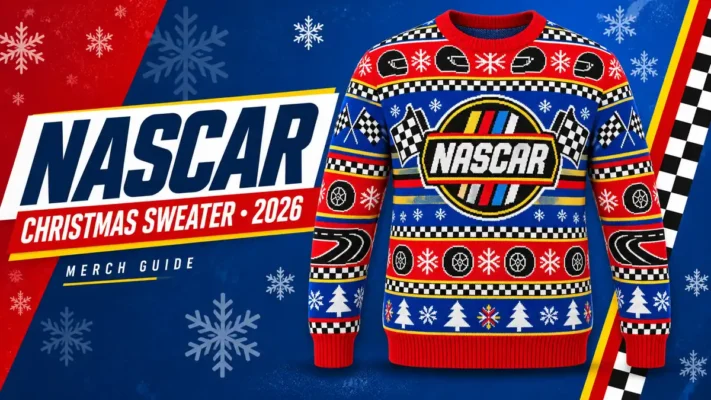 NASCAR Racing Logo Ugly Christmas Sweater artwork and 2026 merch guide title