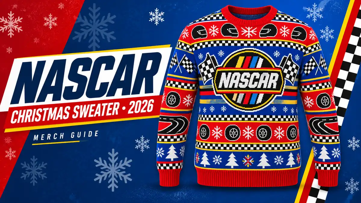 NASCAR Racing Logo Ugly Christmas Sweater artwork and 2026 merch guide title