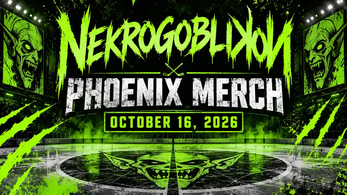 Nekrogoblikon Phoenix October 16, 2026 Merch: Hockey Jersey Spotlight illustrated editorial banner