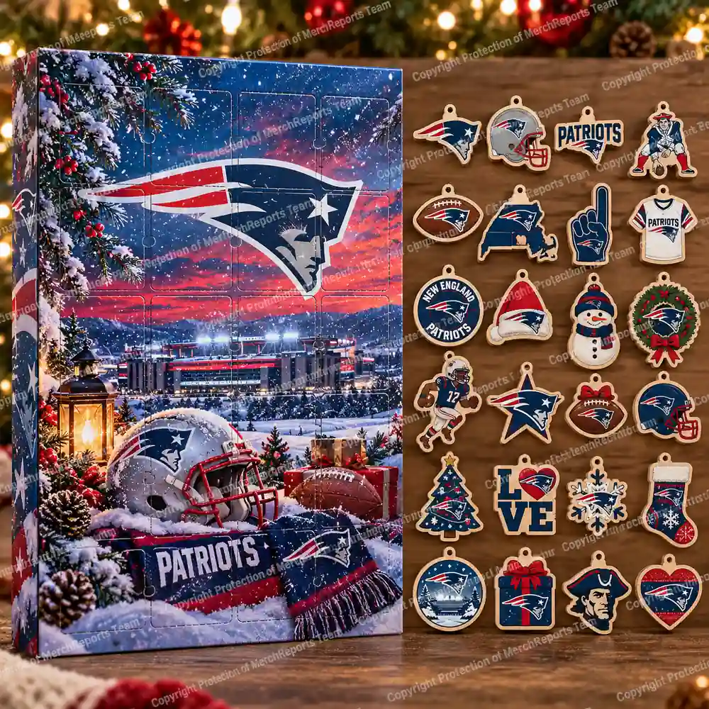 New England Patriots NFL Christmas 24-ornament wooden Advent Calendar