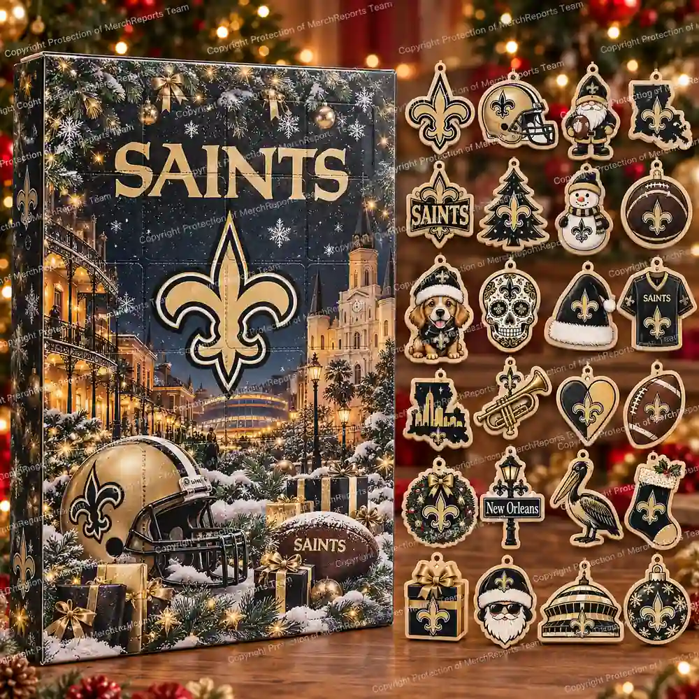 New Orleans Saints NFL Christmas 24-ornament wooden Advent Calendar