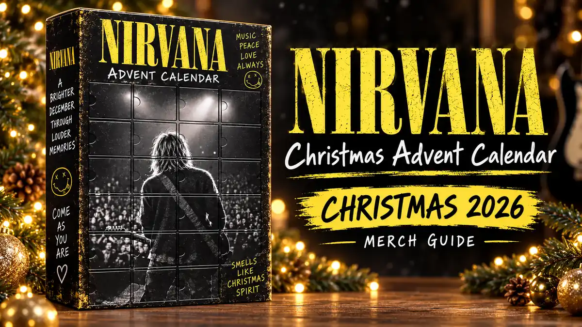 Nirvana Christmas Advent Calendar product artwork with Christmas 2026 merch guide title