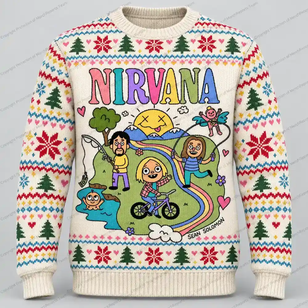 Nirvana Rainbow Cartoon Smiley Ugly Christmas Sweater product artwork