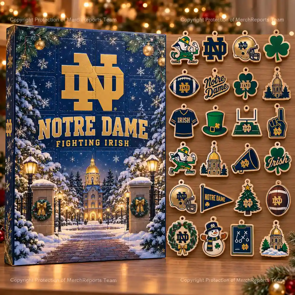 Notre Dame Fighting Irish NCAA Golden Dome Christmas 24-Ornaments Wooden Advent Calendar