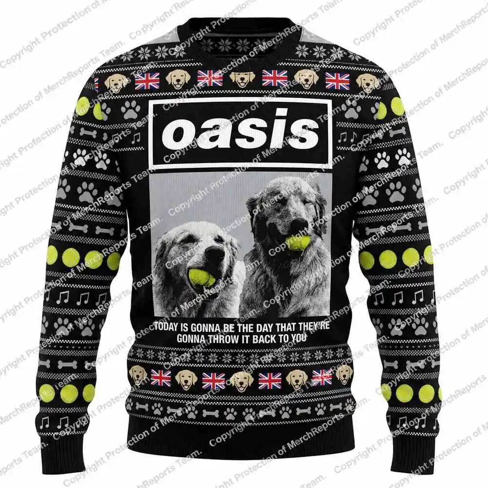 Oasis Golden Retriever Ugly Christmas Sweater product artwork