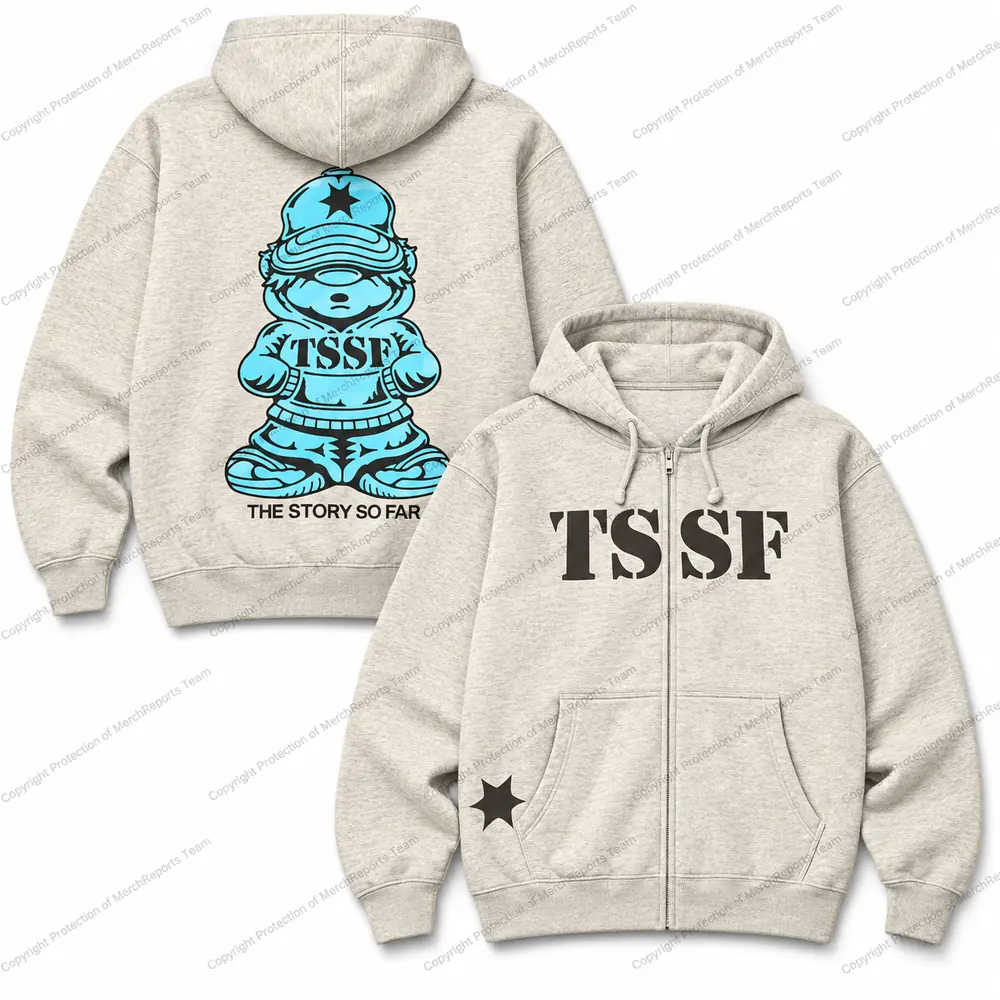 Oatmeal TSSF Star Mascot Zip Hoodie — Full-zip hoodie product view