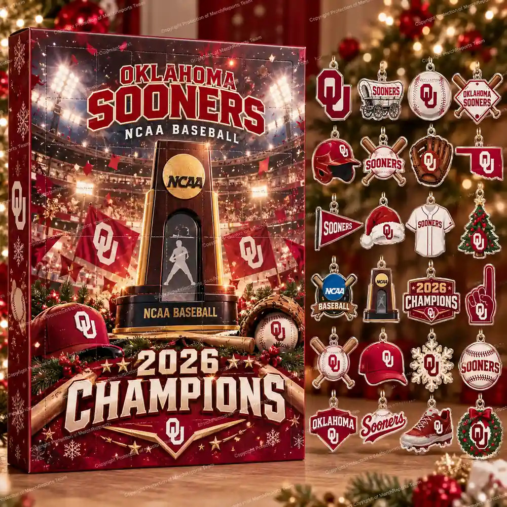 Oklahoma Sooners NCAA Baseball 2026 Champions Trophy Celebration Christmas 24 Ornaments Acrylic Advent Calendar Design A