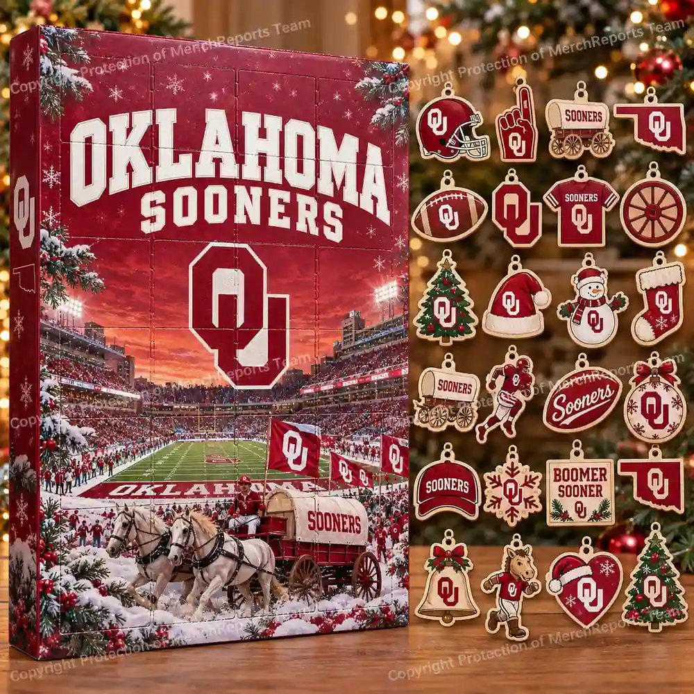 Oklahoma Sooners NCAA Sooner Schooner Logo Christmas 24-Ornaments Wooden Advent Calendar