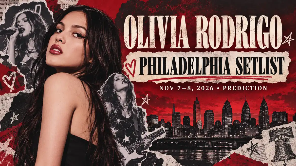 Olivia Rodrigo Philadelphia setlist prediction collage for November 7–8, 2026