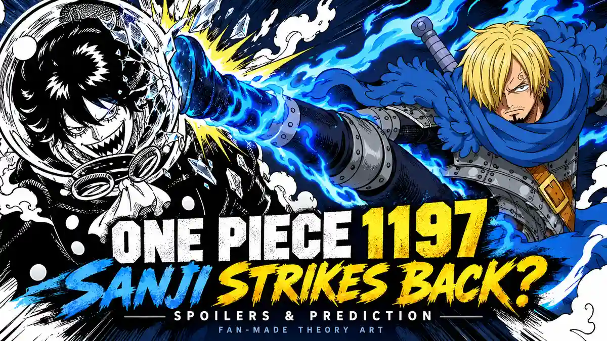 Fan-made prediction art of Sanji in blue Elbaf attire kicking Killingham's bubble helmet.