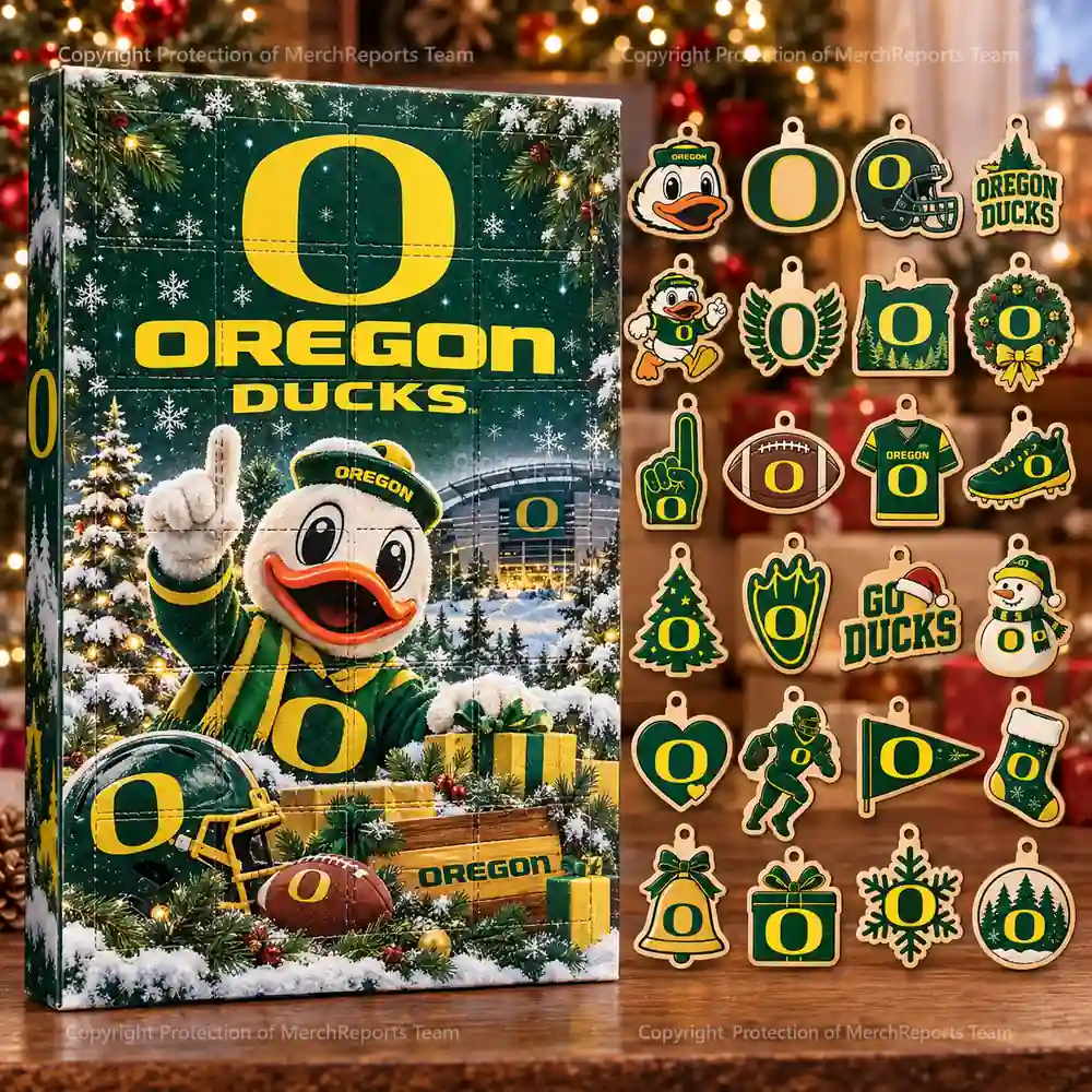 Oregon Ducks NCAA Duck Mascot Christmas 24-Ornaments Wooden Advent Calendar