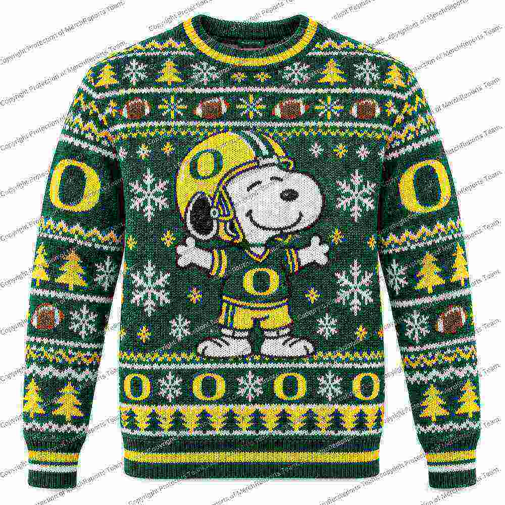 Oregon Ducks Snoopy Football Ugly Christmas Sweater Holiday Fan Gift