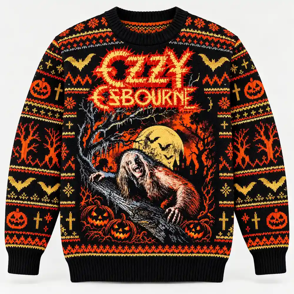 Moon, Bats & Pumpkins Ozzy Osbourne Christmas sweater
