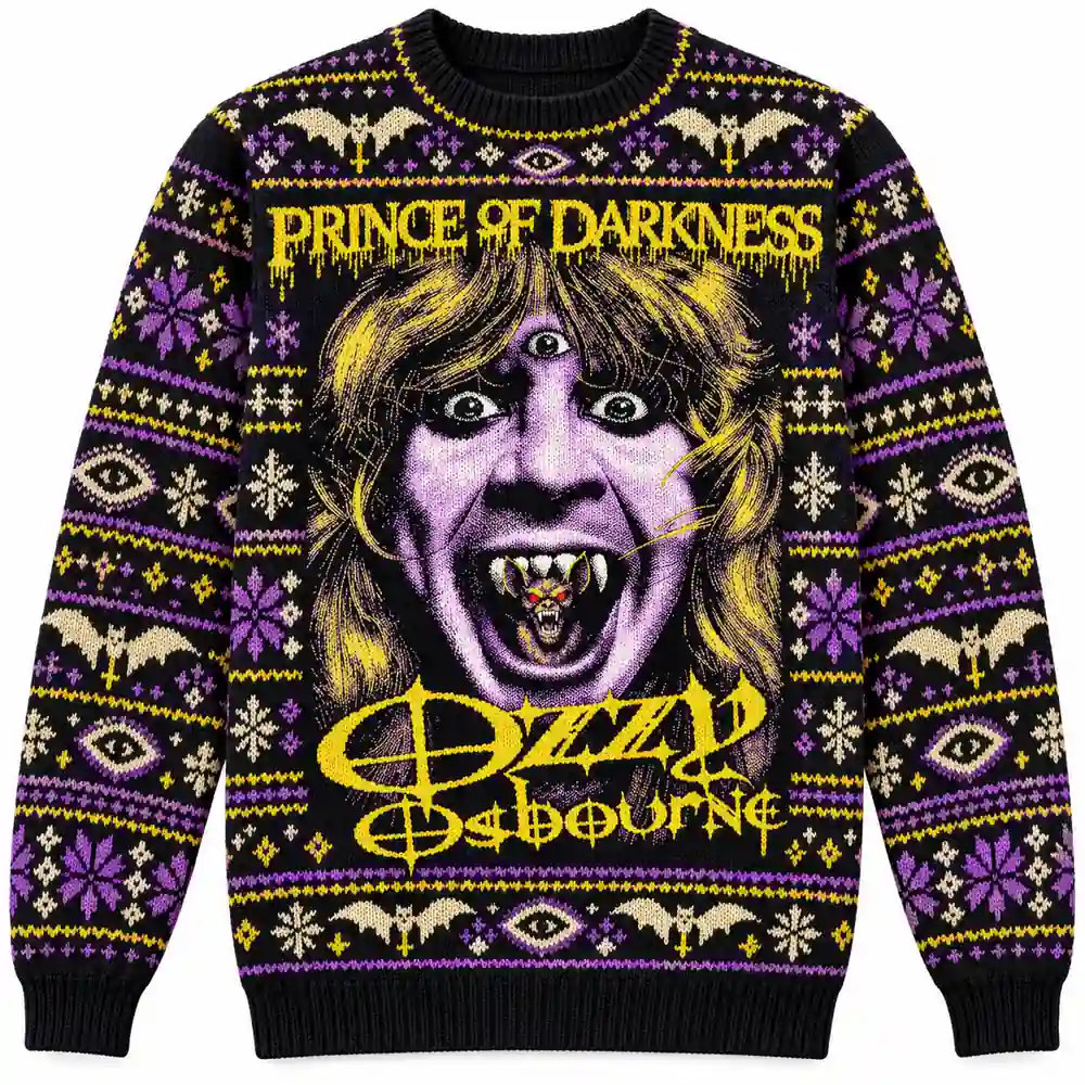 Prince of Darkness — Purple & Yellow Ozzy Osbourne Christmas sweater