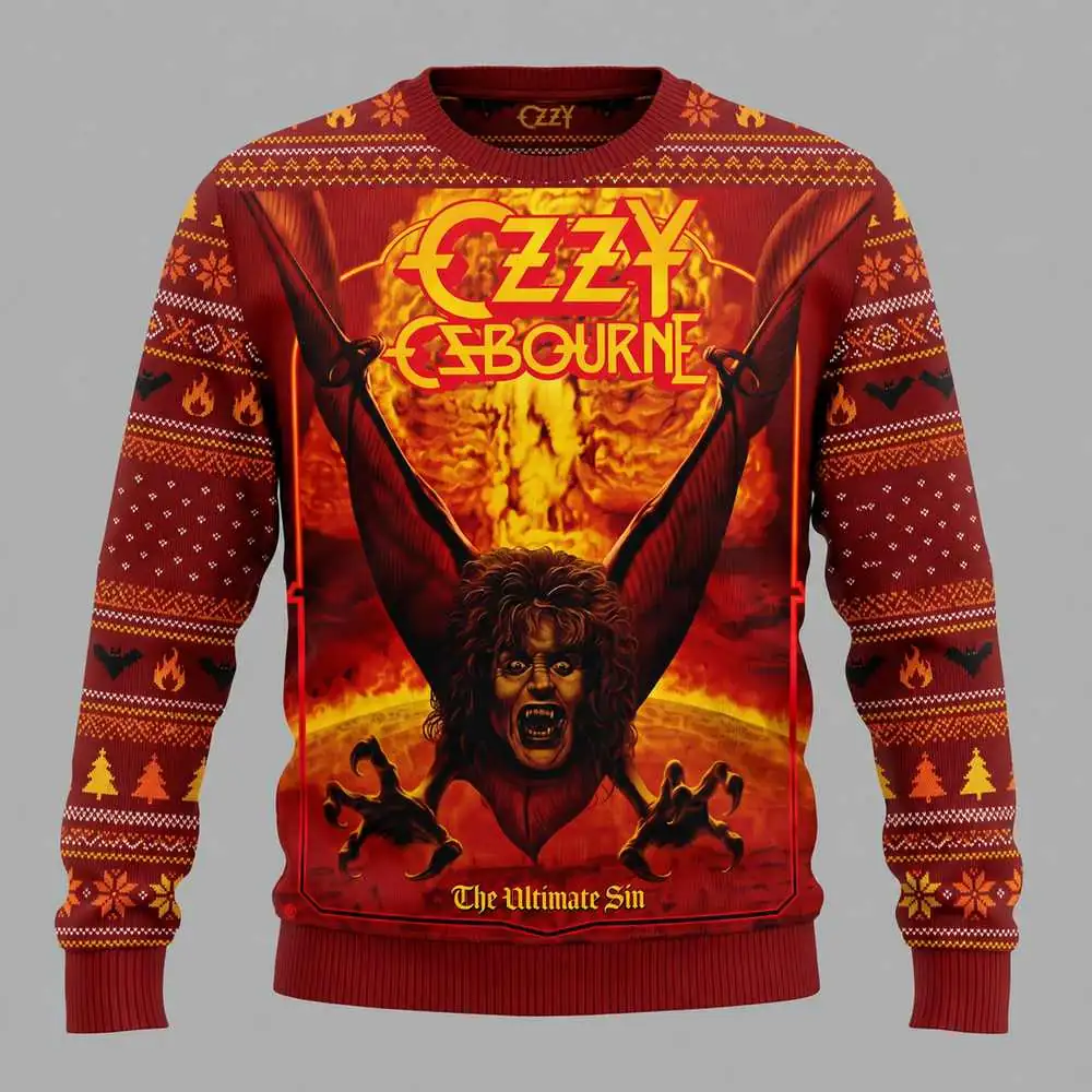 The Ultimate Sin — Red & Gold Ozzy Osbourne Christmas sweater