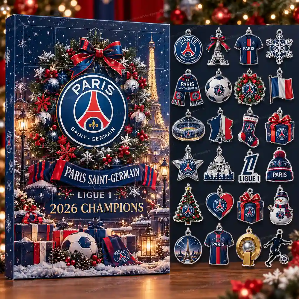 Paris Saint-Germain Ligue 1 2026 Champions Heritage Christmas 24 Ornaments Acrylic Advent Calendar Design B product mockup