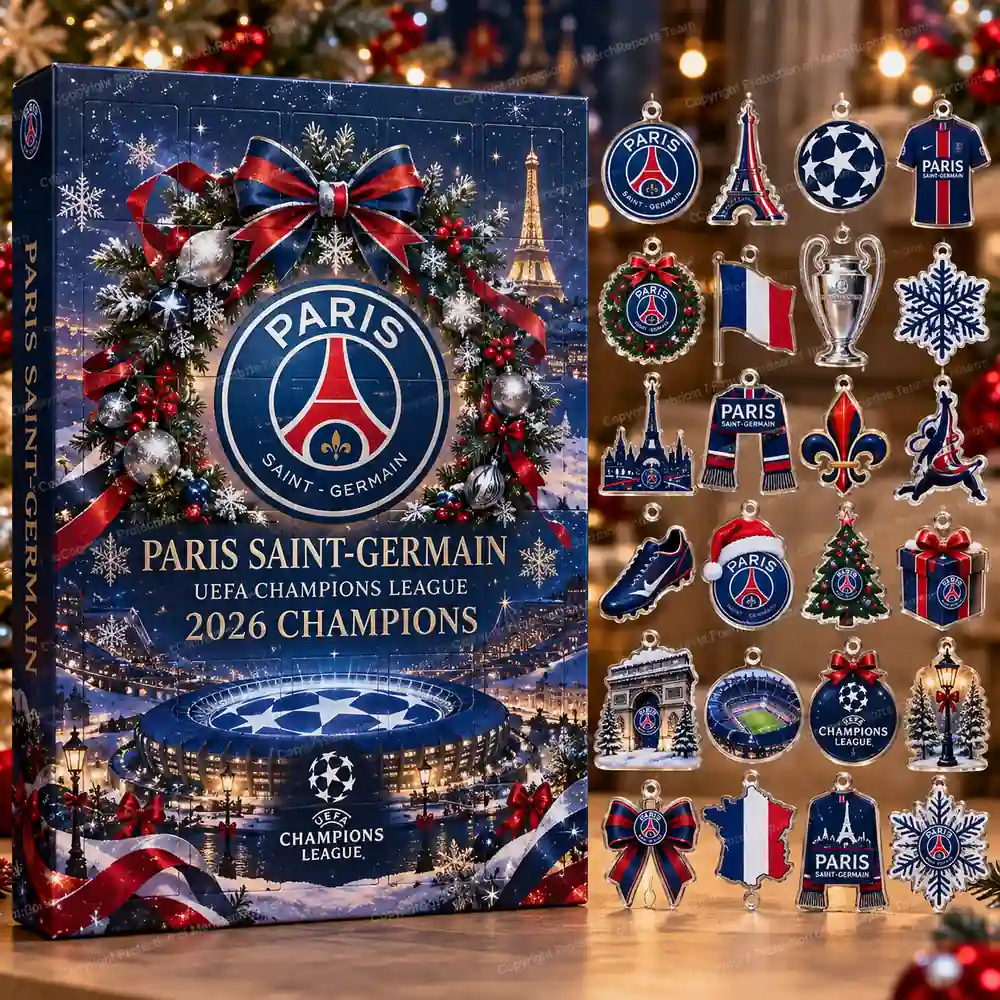 Paris Saint-Germain UEFA Champions League 2026 Champions Heritage Christmas 24 Ornaments Acrylic Advent Calendar Design B product mockup