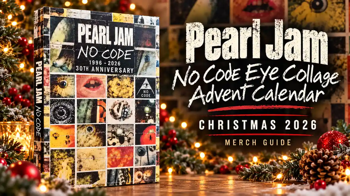 Pearl Jam No Code Eye Collage Advent Calendar product artwork with Christmas 2026 merch guide title