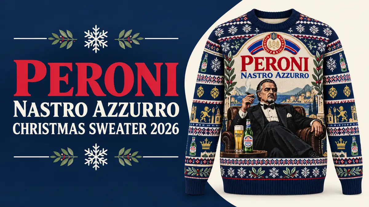 Peroni Nastro Azzurro Christmas sweater product design