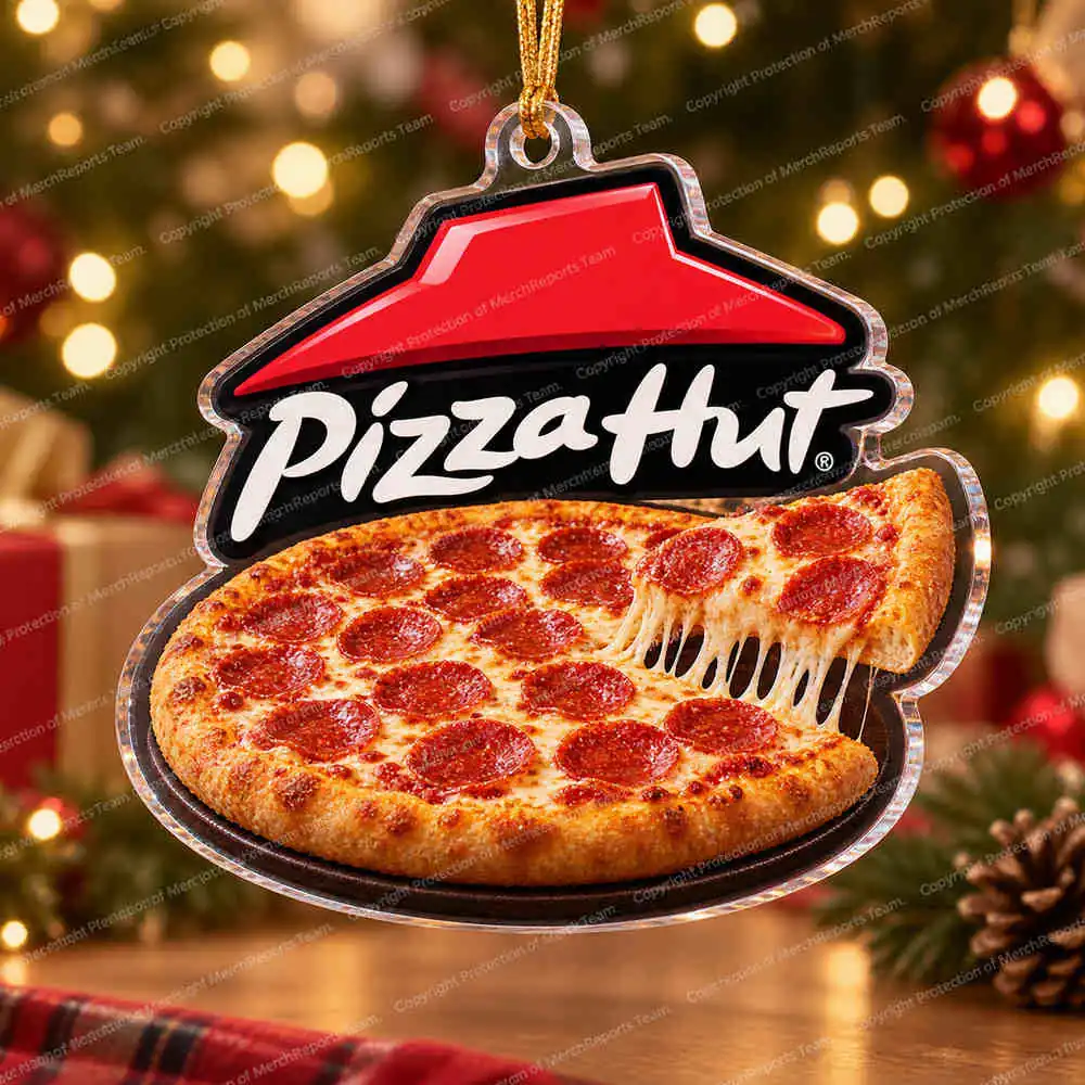 Pepperoni Pizza & Roof acrylic Christmas ornament