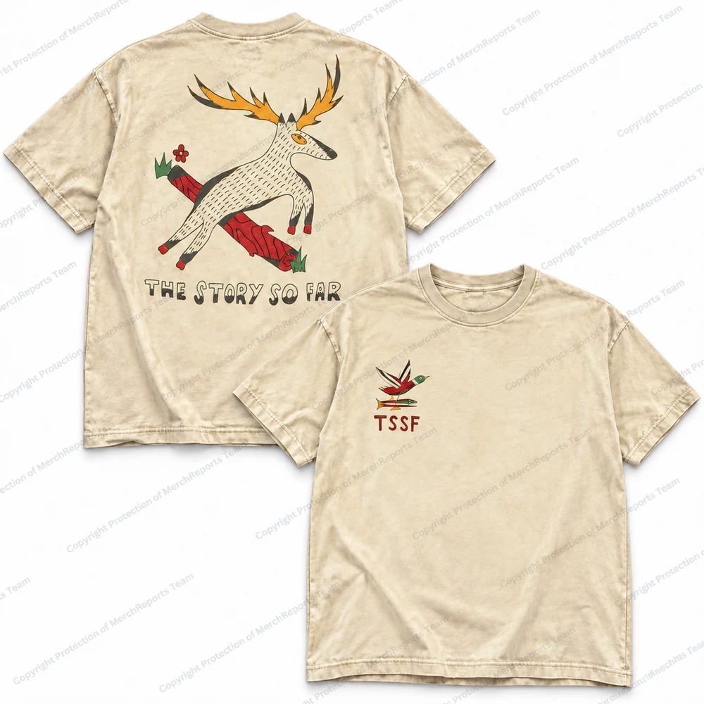 Reindeer Graphic Tee — Beige acid-washed tee product view