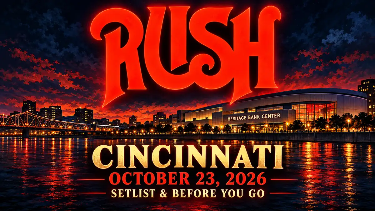 Rush Cincinnati October 23, 2026: Predicted Setlist & Before You Go — illustrated venue backdrop with glowing Rush logo
