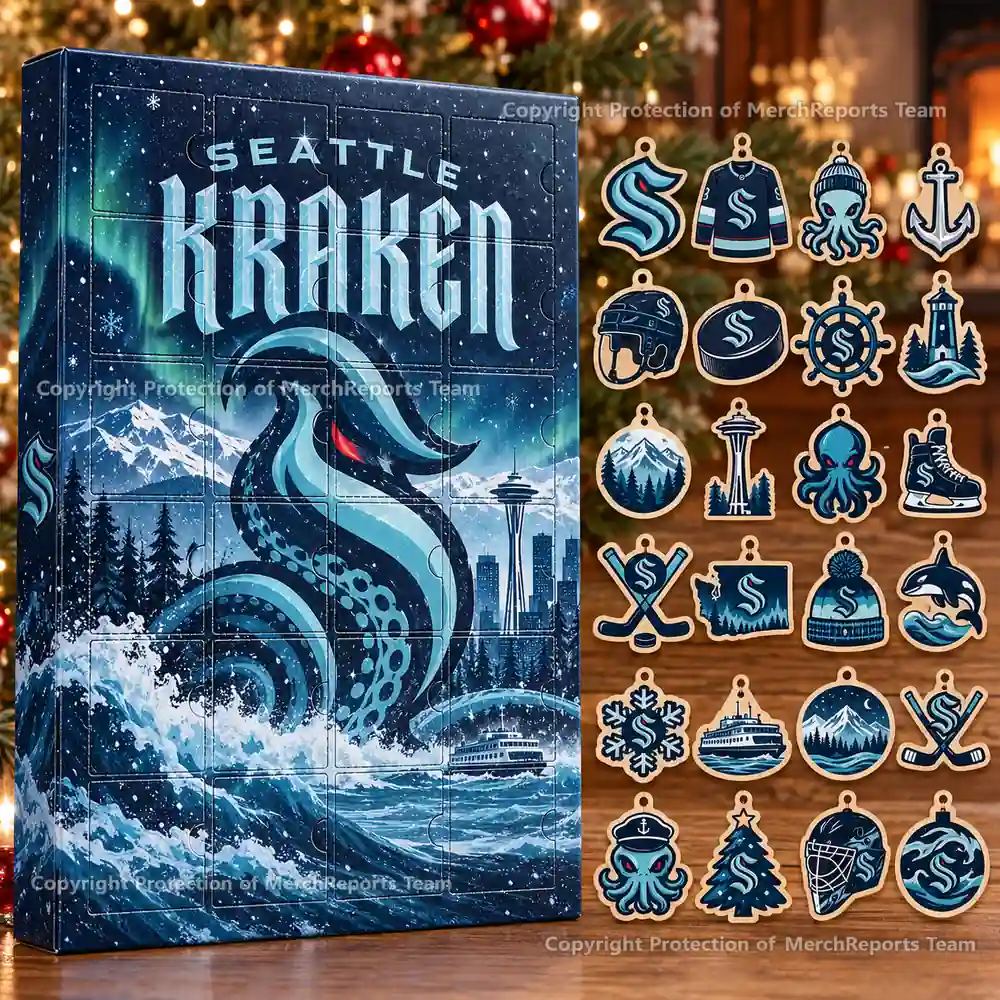 Seattle Kraken NHL Christmas 24-ornament wooden Advent Calendar