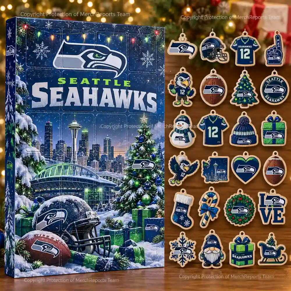 Seattle Seahawks NFL Christmas 24-ornament wooden Advent Calendar