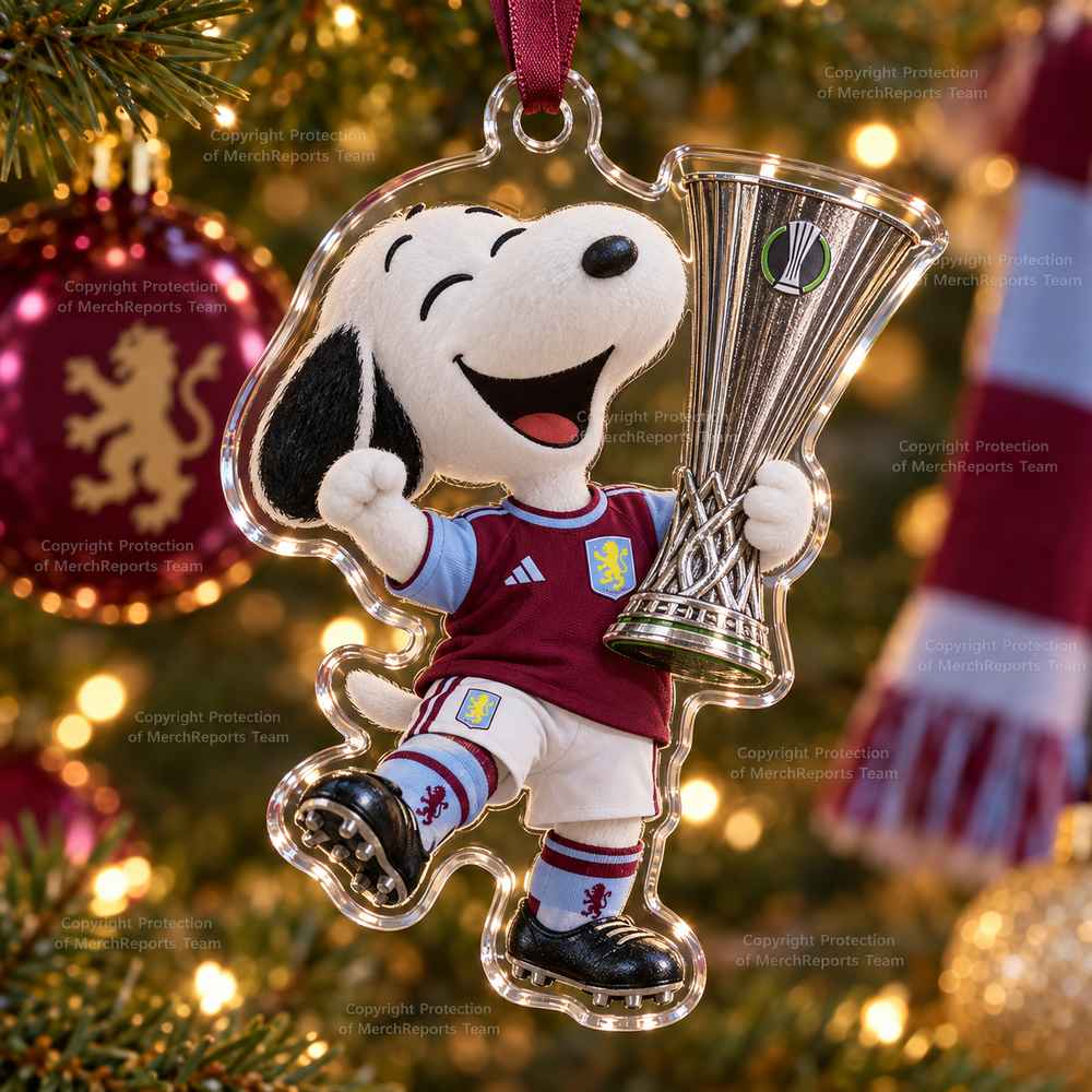Snoopy Aston Villa European Football Trophy Christmas 2026 Custom Shape Acrylic Ornament