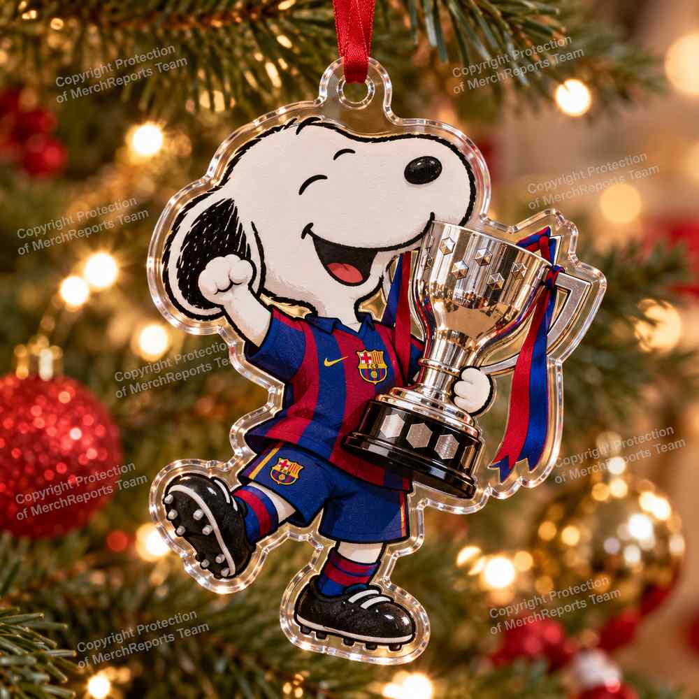 Snoopy Barcelona Spanish Football Trophy Christmas 2026 Custom Shape Acrylic Ornament