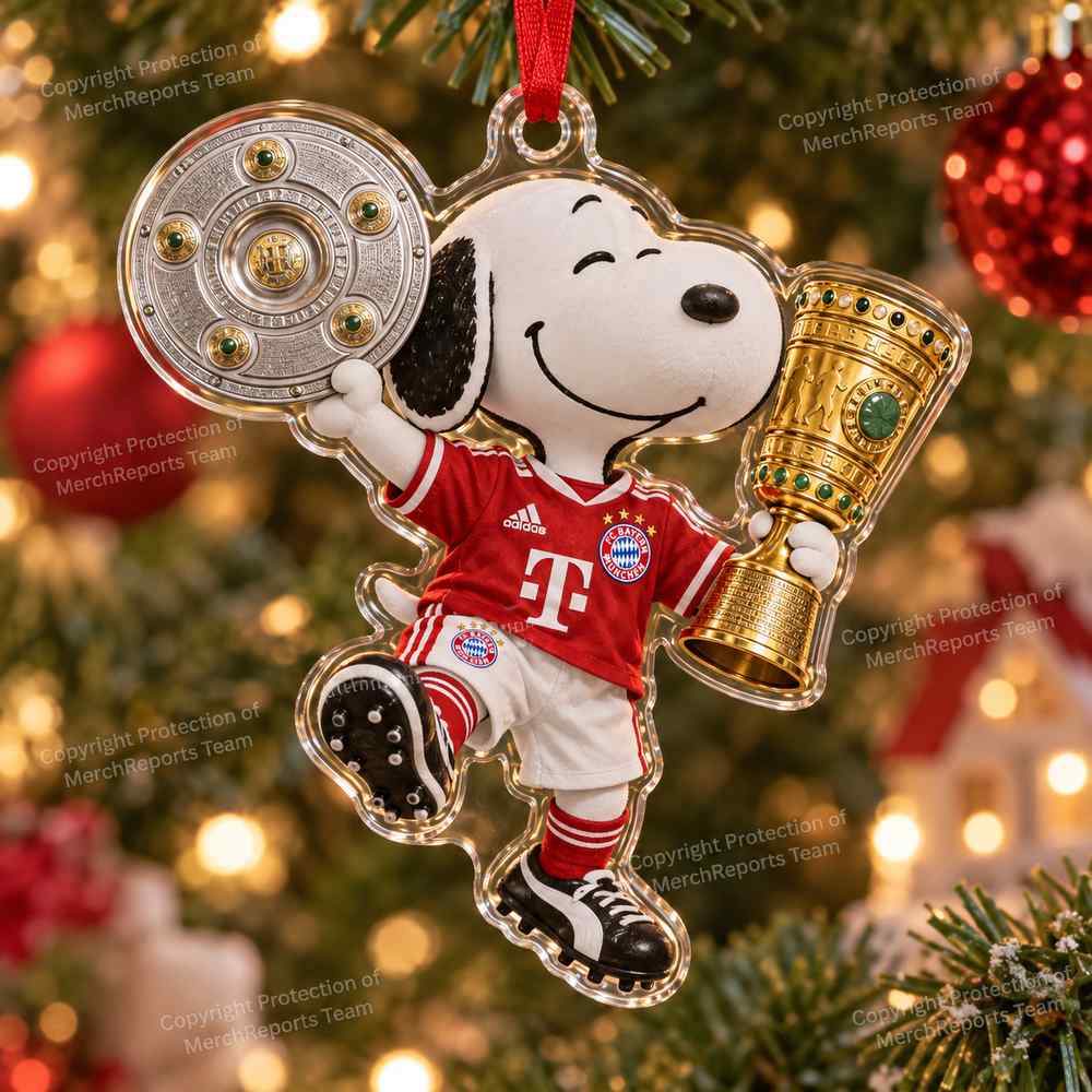 Snoopy Bayern Munich German Football Double Trophy Christmas 2026 Custom Shape Acrylic Ornament