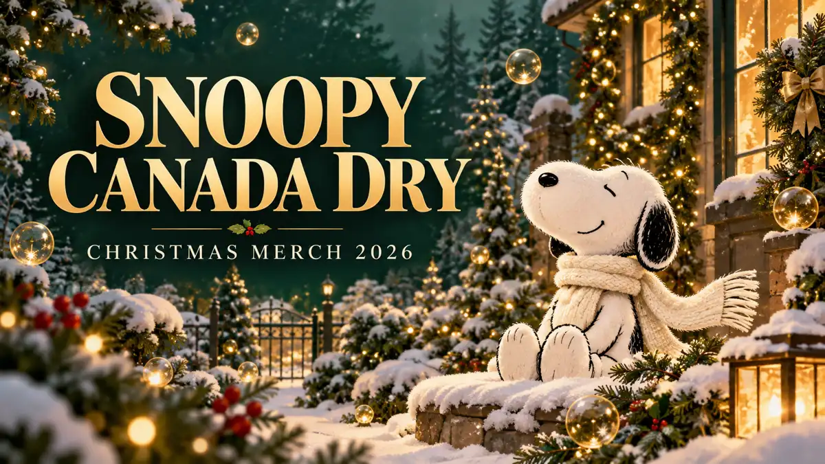 Snoopy Canada Dry Christmas merch 2026 editorial illustration