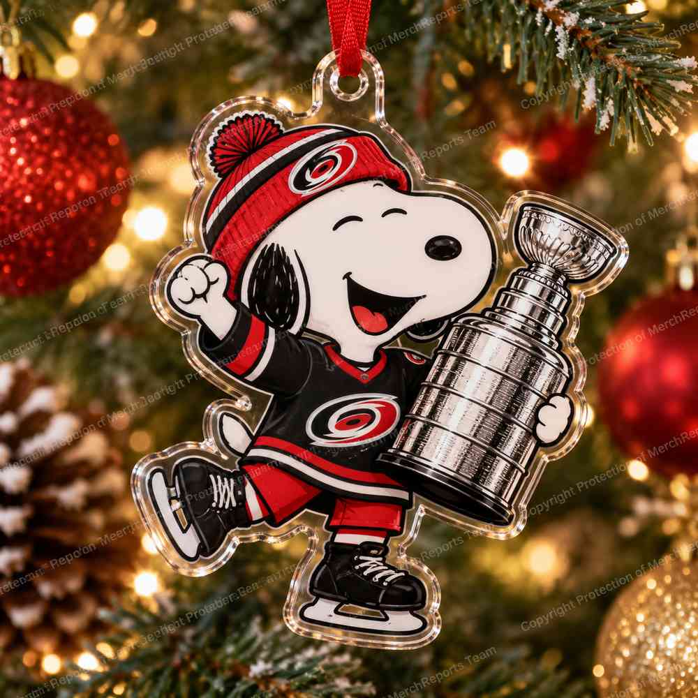 Snoopy Carolina Hurricanes Hockey Trophy Christmas 2026 Custom Shape Acrylic Ornament