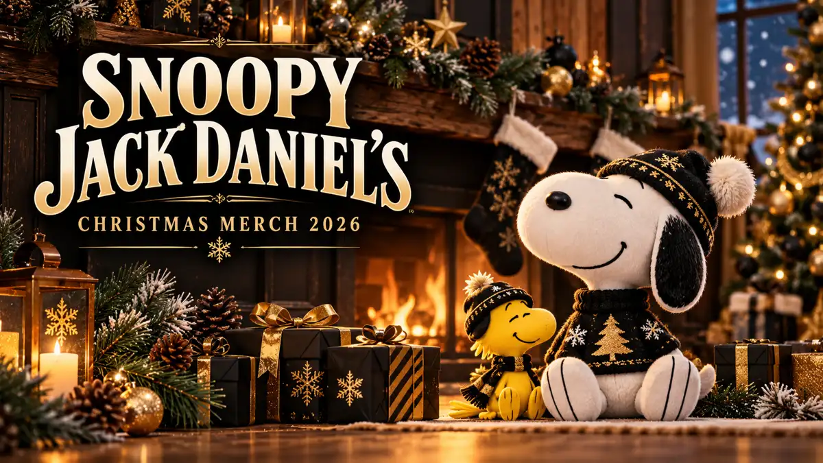 Snoopy Jack Daniel’s Christmas merch 2026 editorial illustration