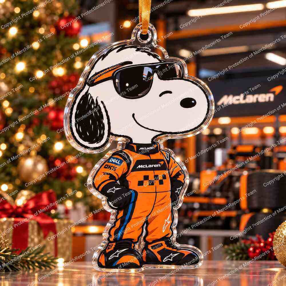 Snoopy McLaren Formula 1 Papaya Racing Suit Christmas 2026 Custom Shape Acrylic Ornament