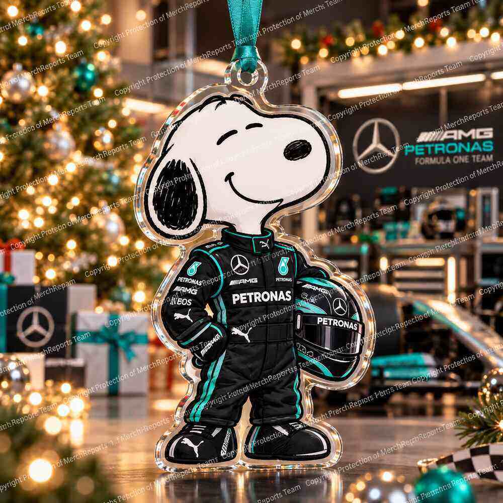 Snoopy Mercedes AMG Petronas Formula 1 Driver Xmas 2026 Custom Shape Acrylic Ornament