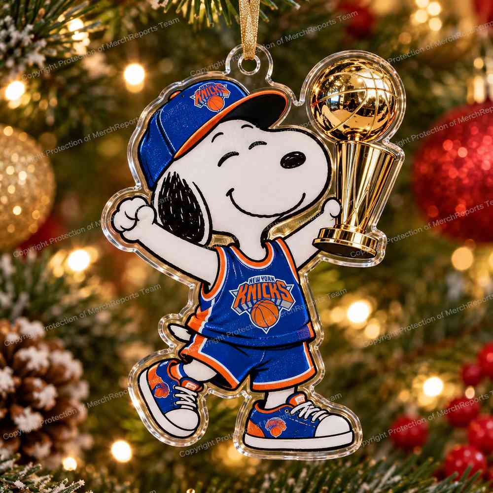 Snoopy New York Knicks Basketball Trophy Christmas 2026 Custom Shape Acrylic Ornament