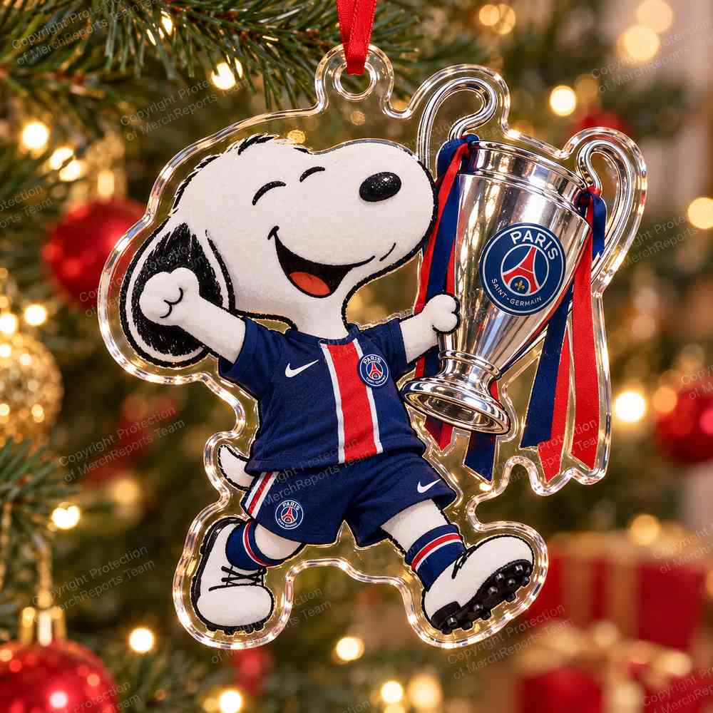 Snoopy PSG European Football Trophy Christmas 2026 Custom Shape Acrylic Ornament