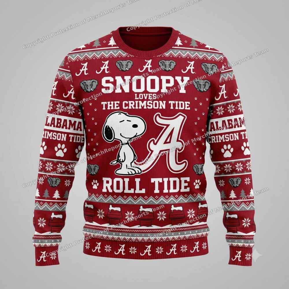 Snoopy Peanuts Alabama Crimson Tide NCAA Roll Tide Ugly Christmas Sweater Xmas Gift