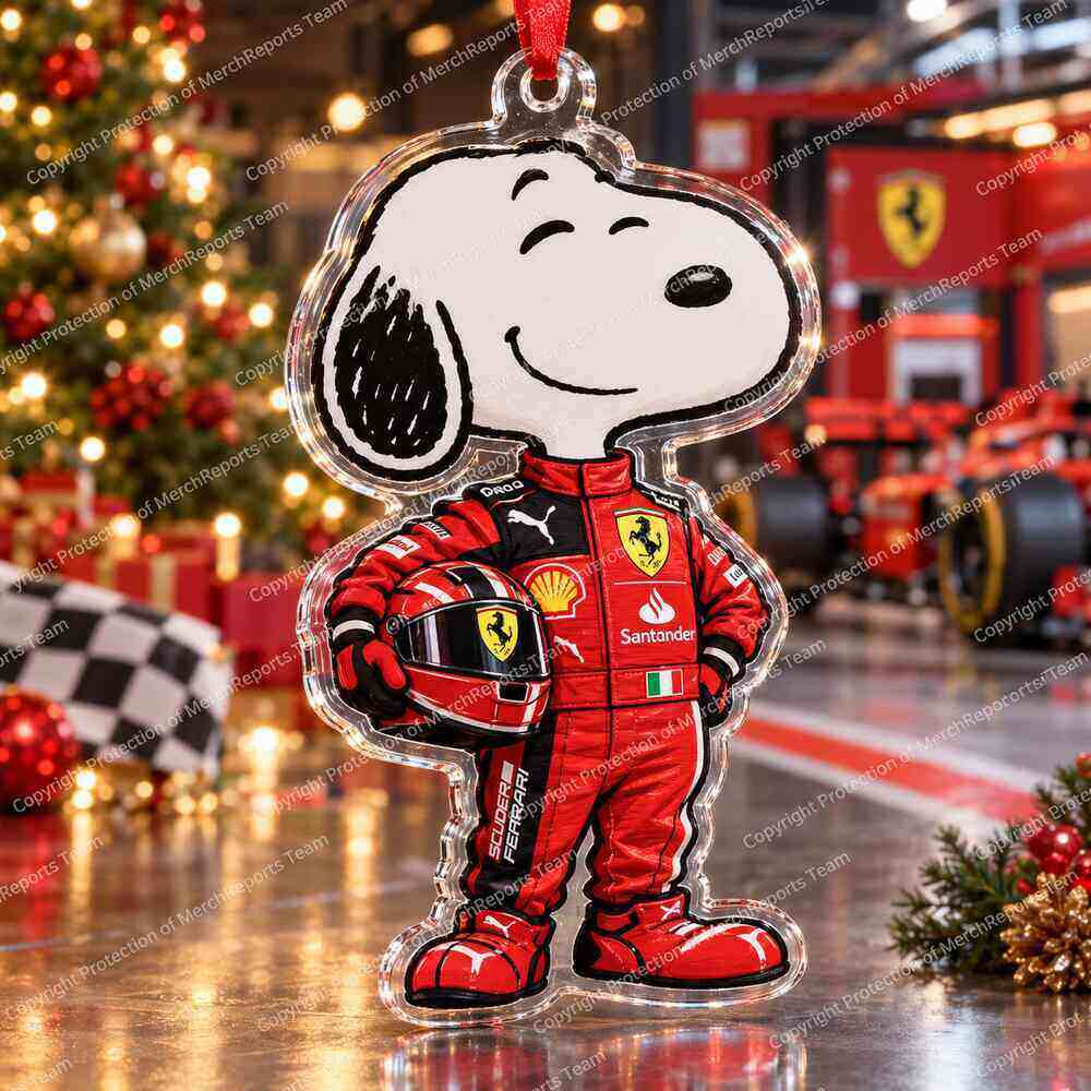 Snoopy Scuderia Ferrari Formula 1 Racing Suit Motorsport Christmas 2026 Custom Shape Acrylic Ornament