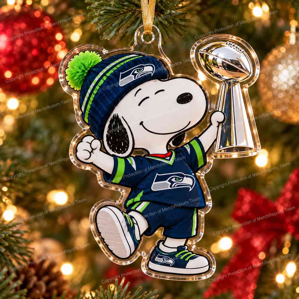 Snoopy Seattle Seahawks Football Trophy Christmas 2026 Custom Shape Acrylic Ornament