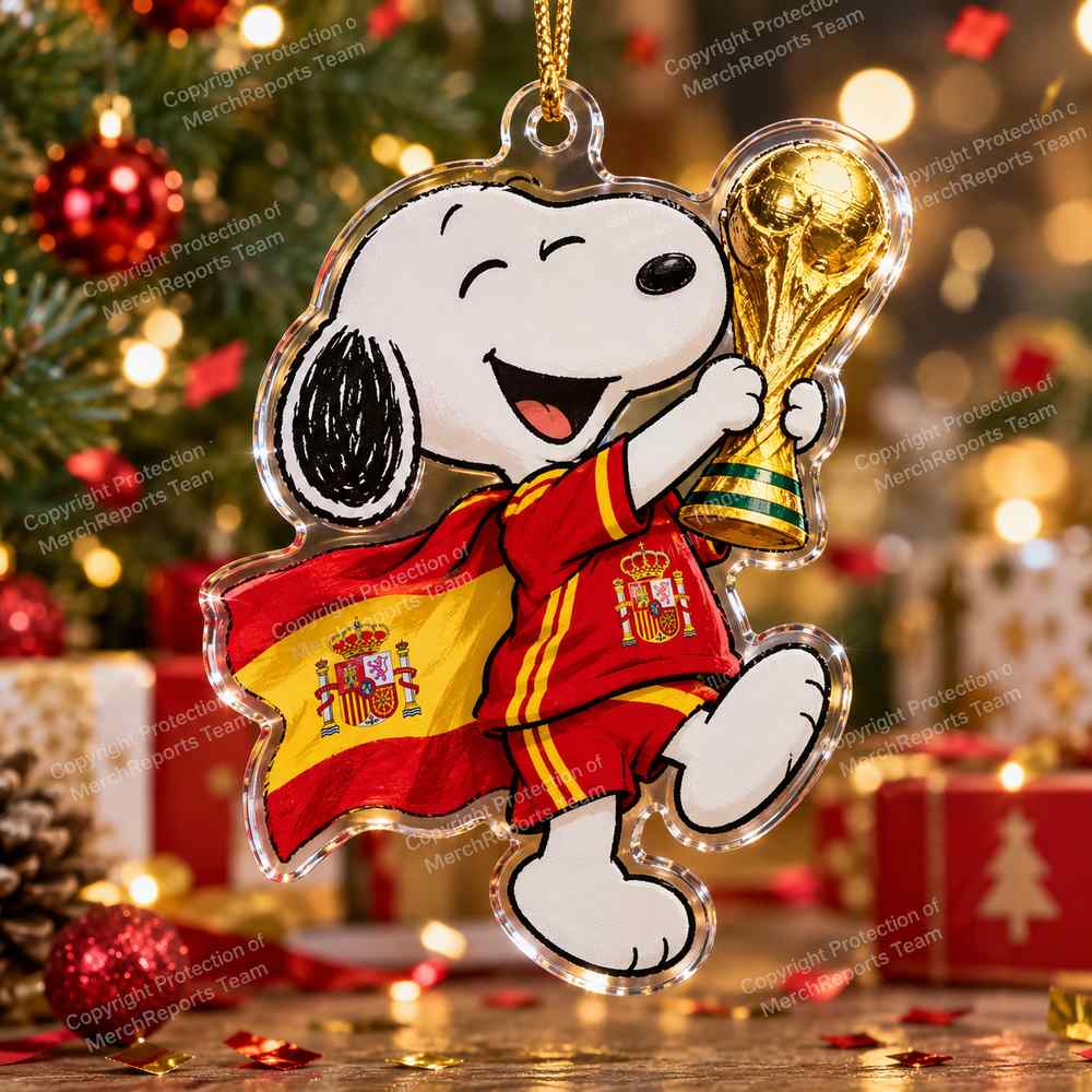 Snoopy Spain Football Trophy Christmas 2026 Custom Shape Acrylic Ornament product mockup