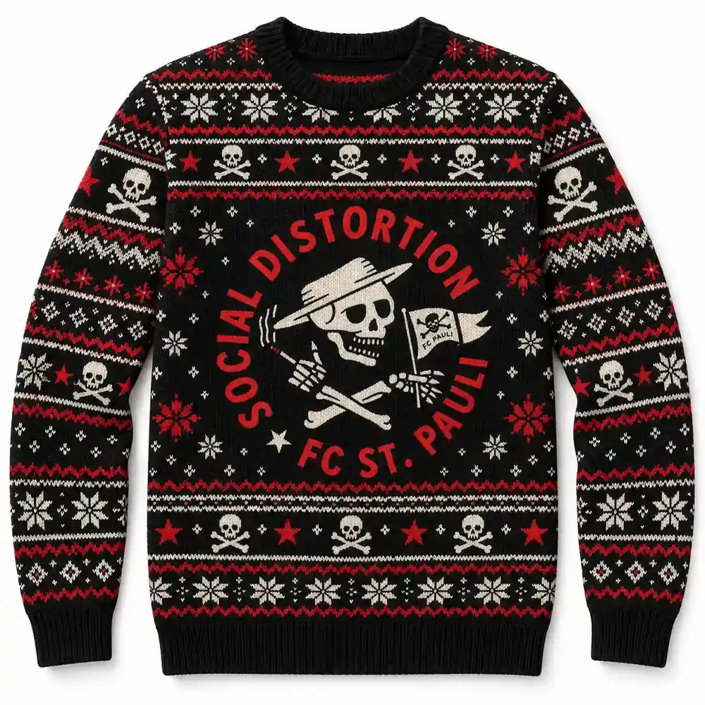 Social Distortion St. Pauli Skeleton Ugly Christmas Sweater product artwork