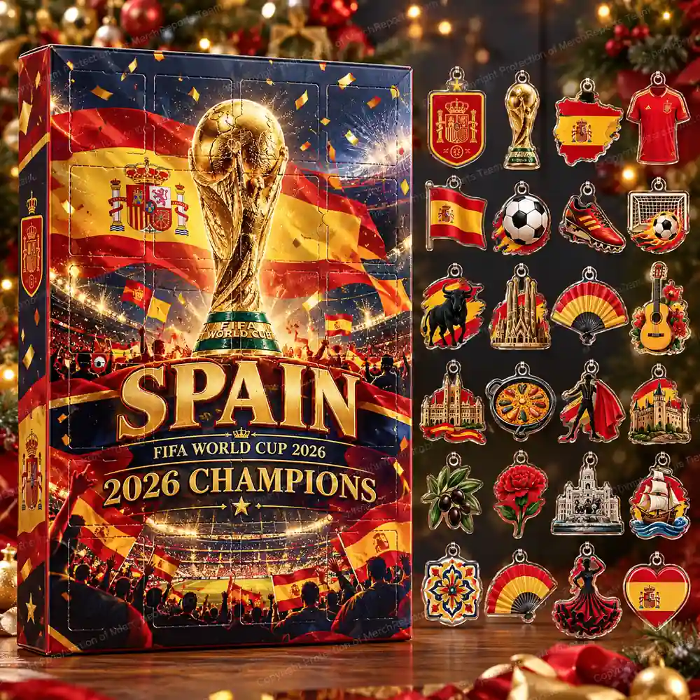 Spain FIFA World Cup 2026 Champions Trophy Celebration Christmas 24 Ornaments Acrylic Advent Calendar Design A product mockup