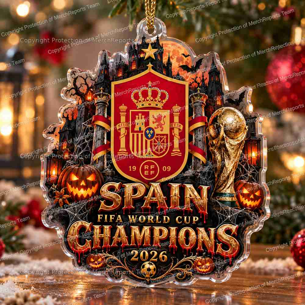 Spain FIFA World Cup Champions 2026 Halloween 2026 Christmas Custom Shape Acrylic Ornament product mockup